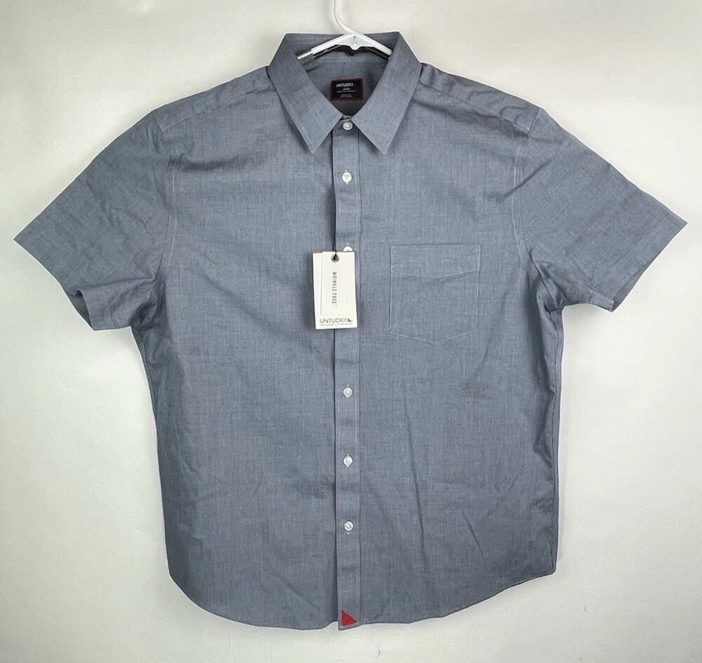 UNTUCKit Men's Short Sleeve Sz L, Petrus Blue Slim Fit Shirt Wrinkle Free NWT